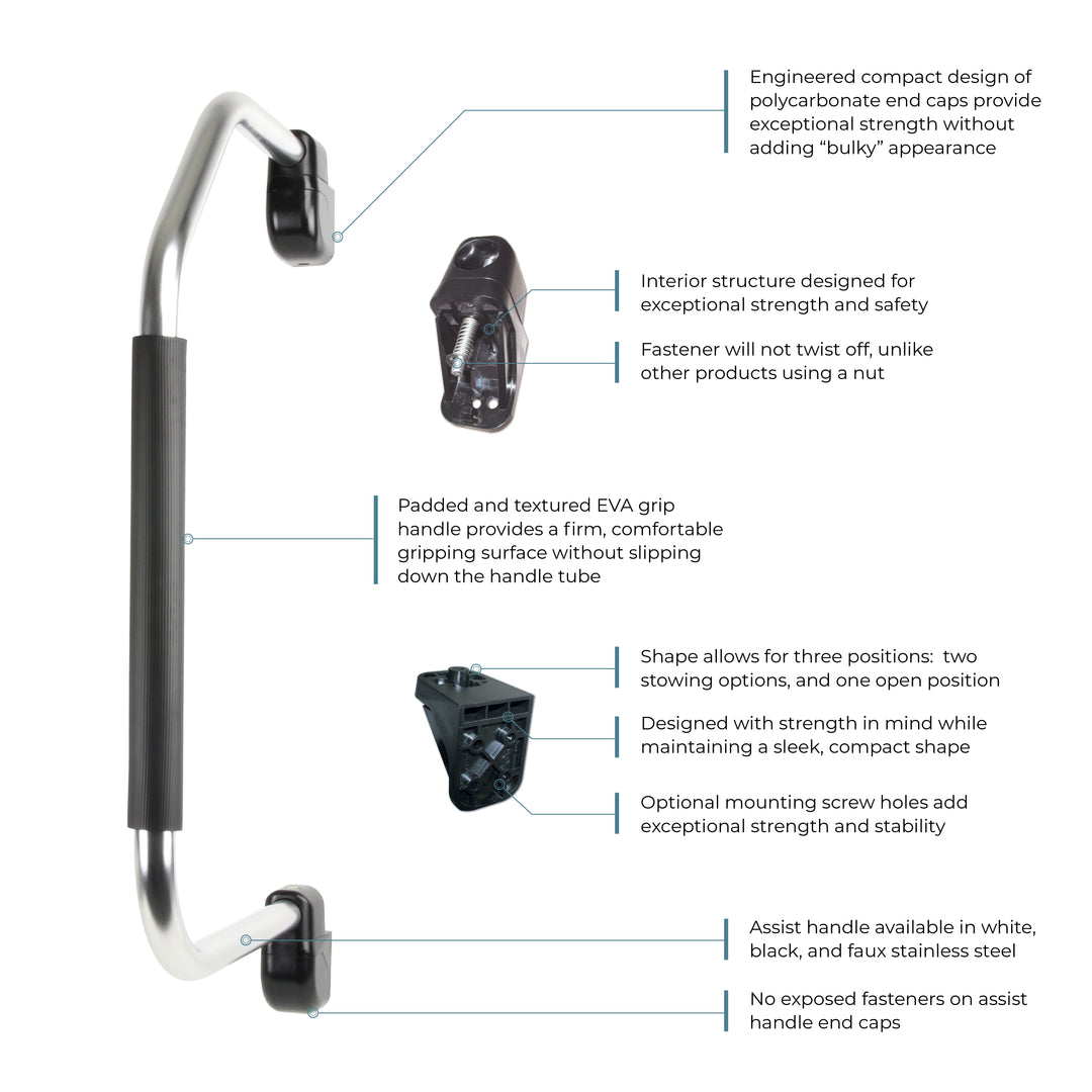 ITC Stow &amp; Go Folding Assist Handle - Faux Stainless Steel callout 