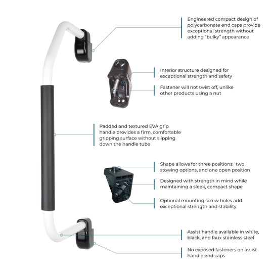 (White) Stow &amp; Go Folding Assist Handle