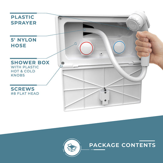 White Exterior Shower latching