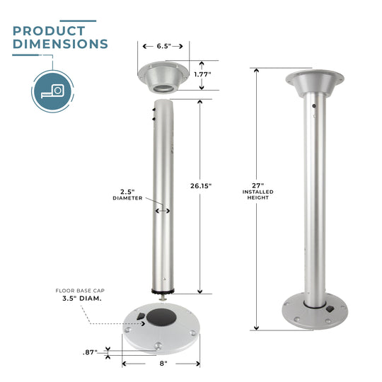 Cypress 27" Leg Set - Silver dimensions 